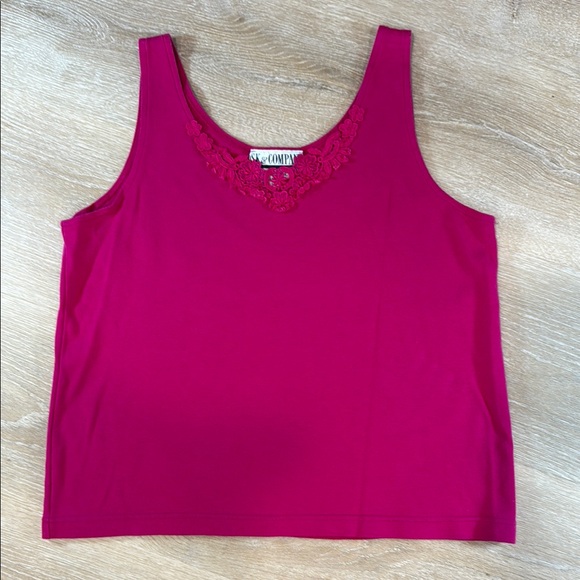 SK & Company Tops - Vintage Y2K V-Neck Lace‎ Tank Top Pink Normcore Layer Basic Feminine Women's L